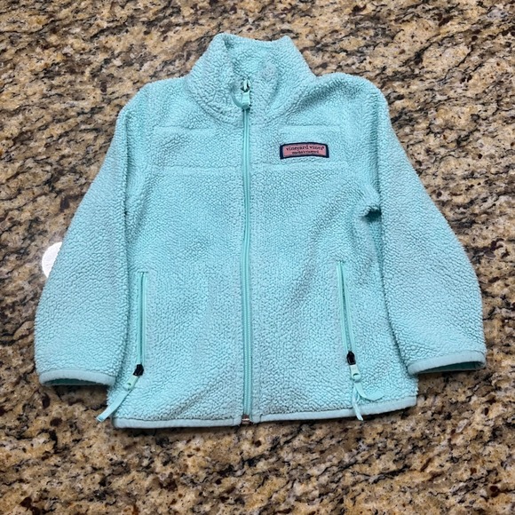 Vineyard Vines Other - Vineyard Vines Boy‎ 2T Aqua Blue Sherpa Fleece Full Zip Jacket Whale Logo